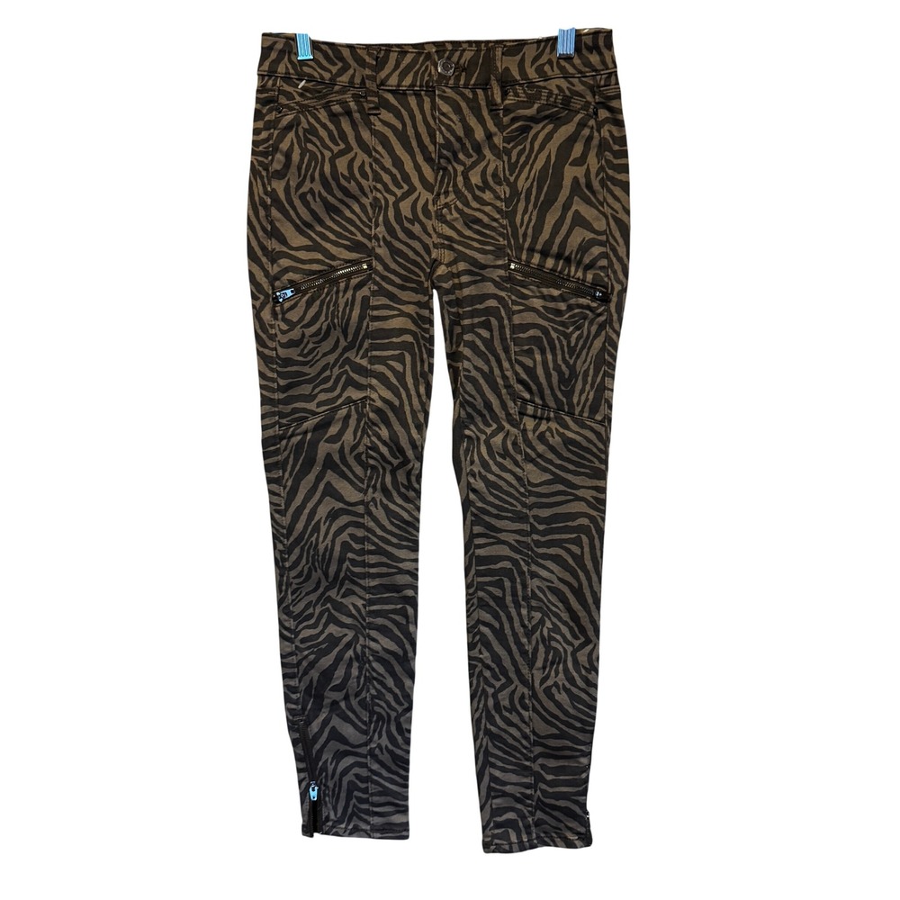 White House Black Market Zebra Print Mid-Rise Skinny Crop Ankle Zip Pants 00 NWT